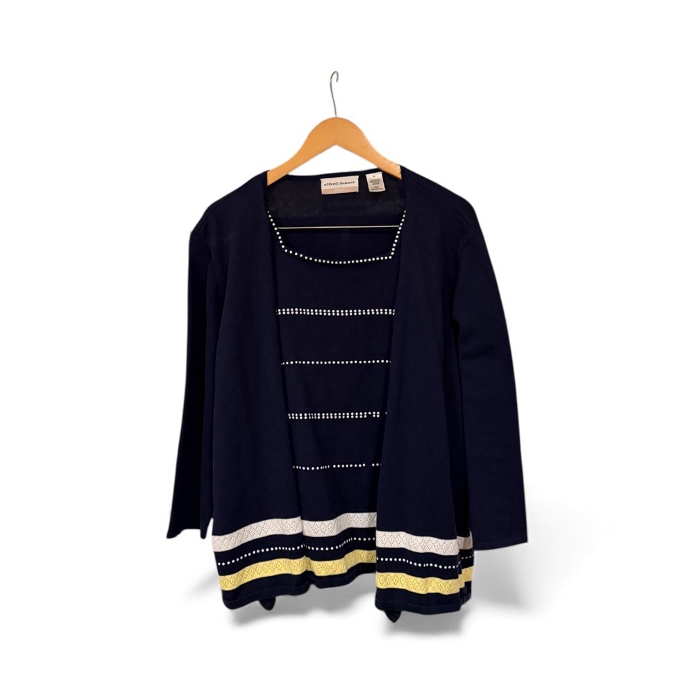 Alfred Dunner Woman Navy Blue Cardigan‎ Sweater 3X Embellished Dos Read